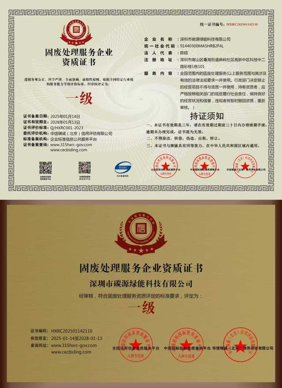 固废处理服务企业资质证书